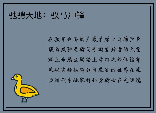 驰骋天地：驭马冲锋